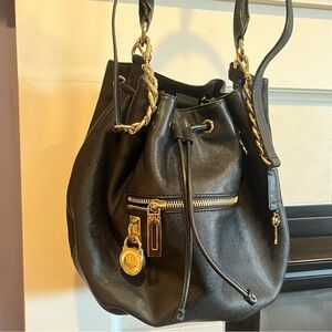 Michael Kors Black Bucket Bag. Gold Hardware. Drawstring, Larger bag